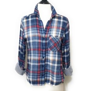 CLOTH & STONE Blue Plaid Button Front Shirt XS